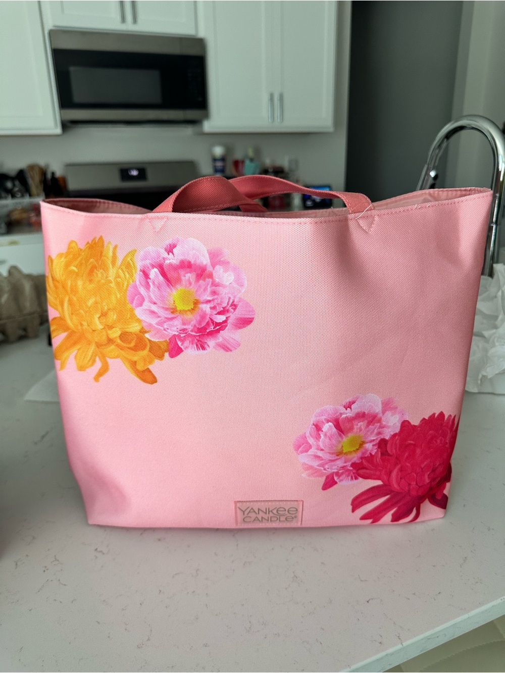 Yankee Candle Pink Floral Tote with Yellow and Red Blooms